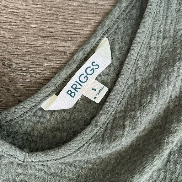 BRIGGS Sleeveless Olive Green Dress 100% Cotton Gauze Size Small - Picture 2 of 5
